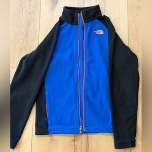 The North Face Kids Blue & Black Fleece Zip Jacket with Red Zipper Accents